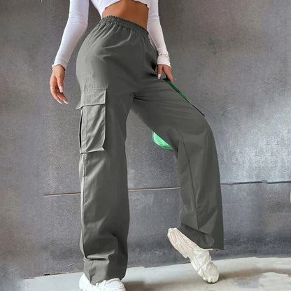xakxx xakxx- Young Girls Casul Pants Straight Wide Leg Trousers Female Loose Oversize Pockets Y2k Hip Hop High Waisted Breathable Solid Color