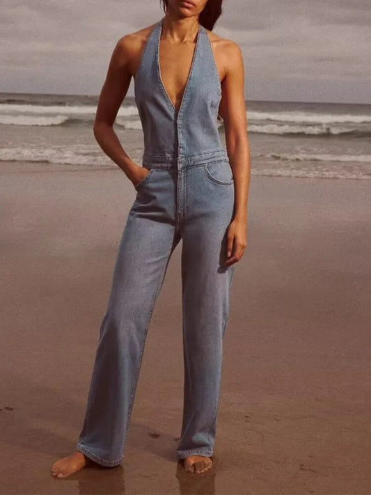 xakxx xakxx - New women's clothing  casual all-match Ruili sweet and sexy denim round neck jumpsuit
