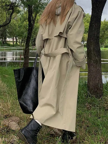 xakxx xakxx-Khaki Long Windbreaker Trench Coat Women  Autumn Fashion Chic British Style Double Breasted Trench Coat For Women Plus Size