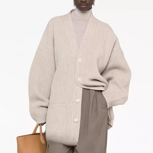 xakxx xakxx Woman Cardigan Winter Female Clothing V-neck Loose Straight Knit Wool Blend Thickened Sweater Top