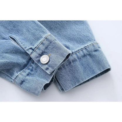 xakxx - New women's  long-sleeved lapel shirt jacket with patch pocket and patch pocket decorated with denim shirt jacket
