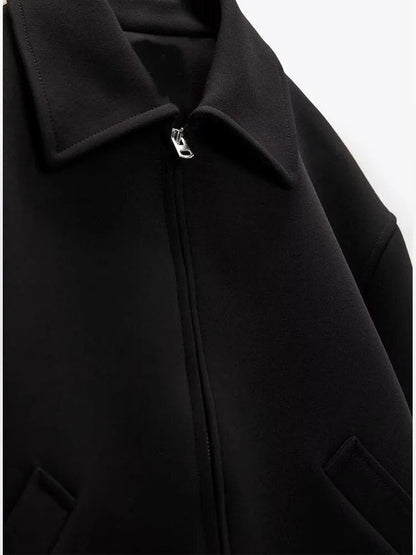 xakxx - New women's temperament fashion casual Ruili sweet with front pockets front metal zipper closure zipper trim short jacket