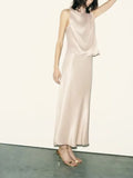 xakxx xakxx - New Women's Clothes Casual Fashion Pleated Design Silk Satin Top Slim High Waist Silk Satin Midi Skirt Set