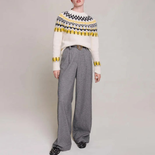 xakxx xakxx  Women's Pullover Autumn Female Clothing Jacquard Inner Knit Top Round Neck Loose Sweater