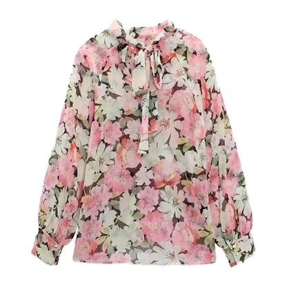 xakxx - New Women's Style Fashion Versatile Casual Mock Neck Shirt Long Sleeve Closure Bow Print Shirt