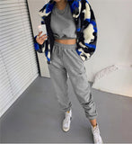 xakxx Women Pullover Hoodies Sweatshirts Suit Winter Spring Solid Casual Tracksuit Fleece 2 Pieces Set Sweatpants Quality Outfits