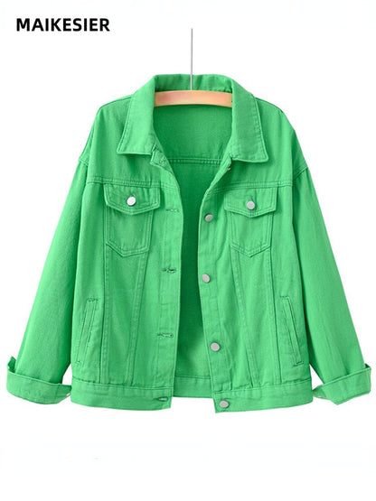 xakxx Denim Jacket Women New Short Loose Casual Coat Spring and Autumn Pink Cowboy Coat  Jacket Women  Korean Coats Women  Jackets