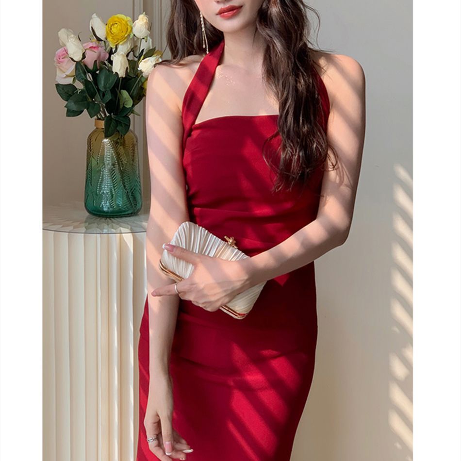 xakxx Summer Halter Midi Dress For Women Elegant Bodycon Chic Ladies Solid Strapless Clothing Femme Fashion Vestidos