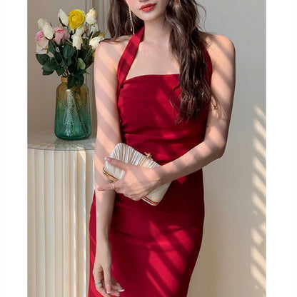 xakxx Summer Halter Midi Dress For Women Elegant Bodycon Chic Ladies Solid Strapless Clothing Femme Fashion Vestidos