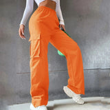 xakxx xakxx- Young Girls Casul Pants Straight Wide Leg Trousers Female Loose Oversize Pockets Y2k Hip Hop High Waisted Breathable Solid Color