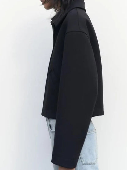xakxx - New women's temperament fashion casual Ruili sweet with front pockets front metal zipper closure zipper trim short jacket