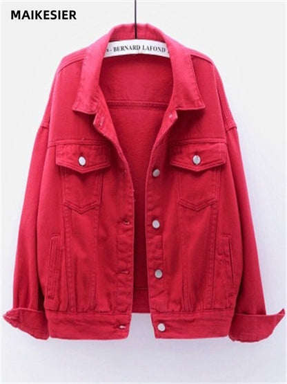 xakxx Denim Jacket Women New Short Loose Casual Coat Spring and Autumn Pink Cowboy Coat  Jacket Women  Korean Coats Women  Jackets
