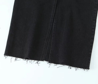 xakxx xakxx - Summer new women's clothing  retro fashion casual raw edge slim high waist denim mid-length skirt
