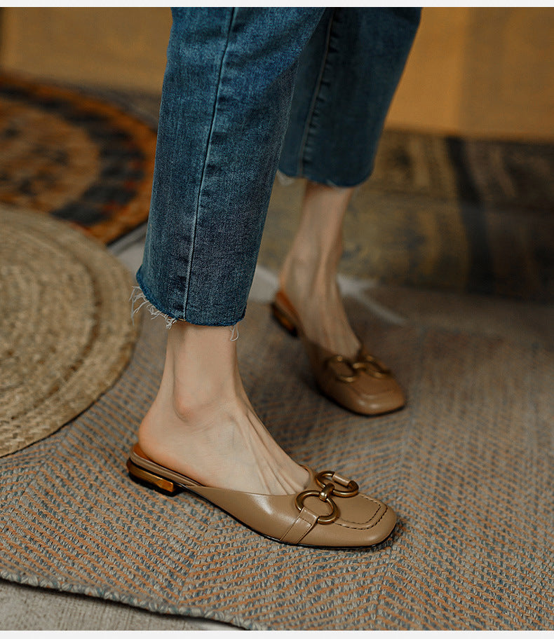 xakxx Fall Outfit Women's Slippers Retro Houndstooth Tassel Casual Shoes For Woman Summer Outdoor Ladies Slides Metal Buckle Low Heel Sandals