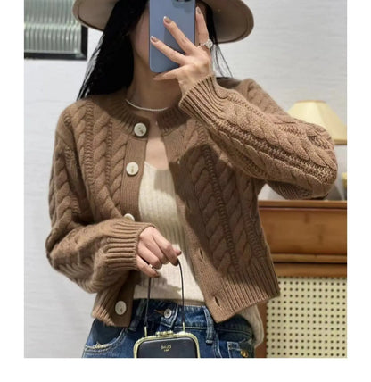 xakxx xakxx-New cashmere twist cardigan in autumn and winter women loose thick twisted short sweater knitted coat 100% pure wool.