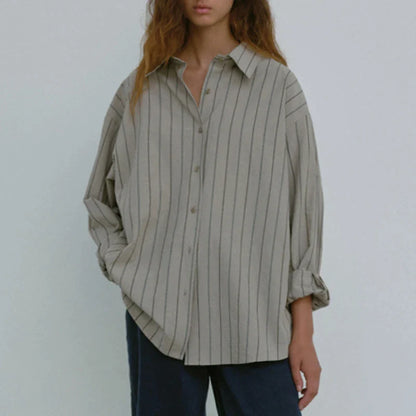 xakxx xakxx  New Autumn Female Clothing Casual Loose Irregular Stripe Long Sleeve Shirt Women's Blouse
