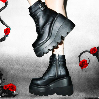 xakxx Halloween Brand Design  Big Sizes 43 Platform High Heels Cosplay Fashionable Autumn Winter Wedges Shoes Ankle Boots Women