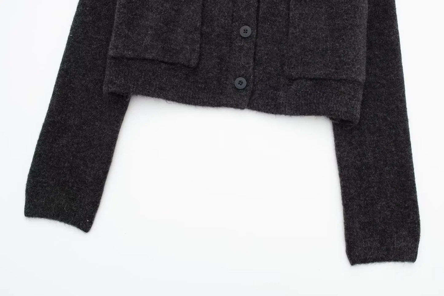 xakxx - Autumn new fashion casual versatile temperament small gray round neck cardigan sweater top short jacket