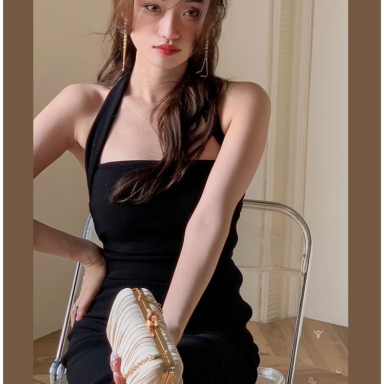xakxx Summer Halter Midi Dress For Women Elegant Bodycon Chic Ladies Solid Strapless Clothing Femme Fashion Vestidos