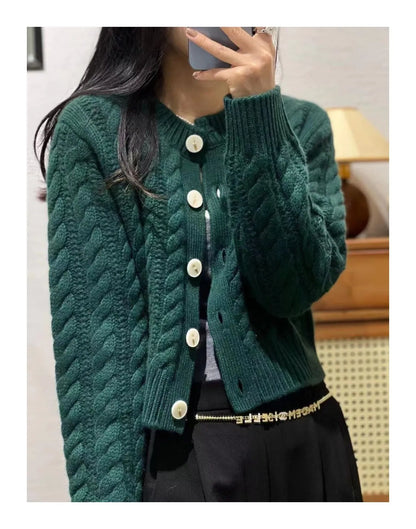 xakxx xakxx-New cashmere twist cardigan in autumn and winter women loose thick twisted short sweater knitted coat 100% pure wool.