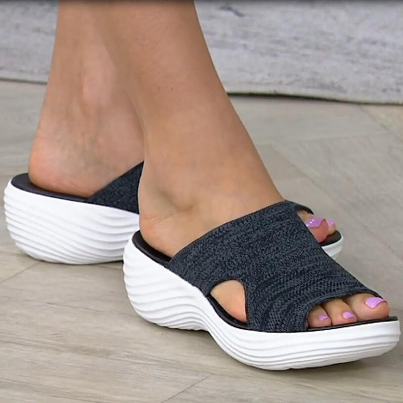 xakxx Women Wedge Sandals Ladies Summer Shoes Woman Platform Slippers Female Slip On Flats Peep Toe Slide Sandalias De Mujer
