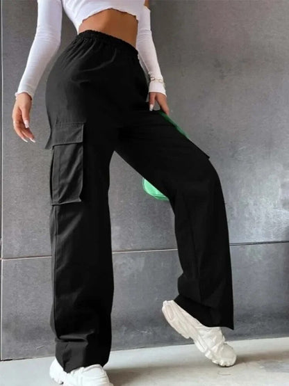 xakxx xakxx- Young Girls Casul Pants Straight Wide Leg Trousers Female Loose Oversize Pockets Y2k Hip Hop High Waisted Breathable Solid Color