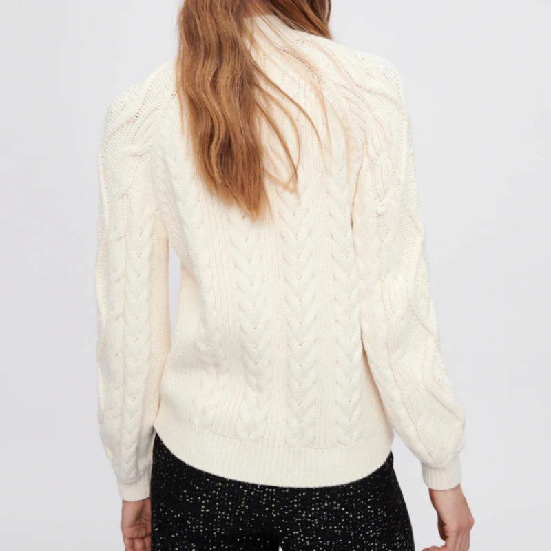 xakxx xakxx Women's Pullover Autumn Clothing Fashion Standing Collar White Threaded Knit Sweater Top