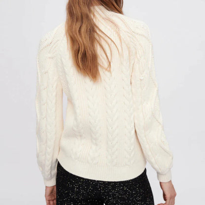 xakxx xakxx Women's Pullover Autumn Clothing Fashion Standing Collar White Threaded Knit Sweater Top