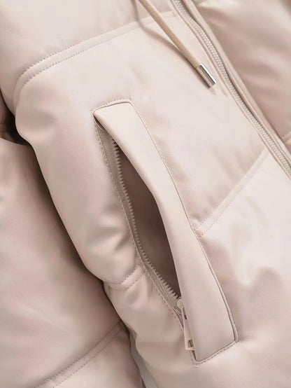 xakxx - Autumn New Solid Color Versatile Warm Hooded Zipper Closure Elastic Band Adjustable Hem Short Padded Jacket Coat Women