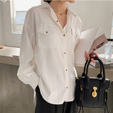 xakxx  Spring Women White Shirts Single-Breasted Lapel Female Blouses Women Tops New Cotton Solid Office Ladies Shirt Femme Blusas