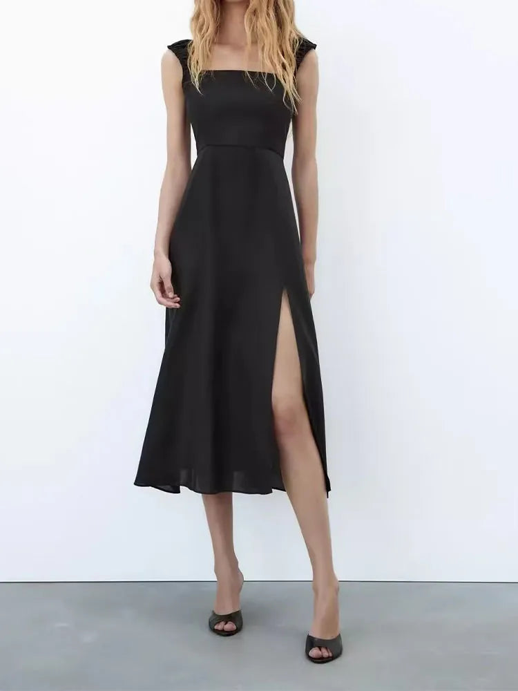 xakxx- New style women's clothing, casual temperament, vigor, sweetness, foreign style, thin linen blended backless suspender dress