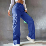 xakxx xakxx- Young Girls Casul Pants Straight Wide Leg Trousers Female Loose Oversize Pockets Y2k Hip Hop High Waisted Breathable Solid Color