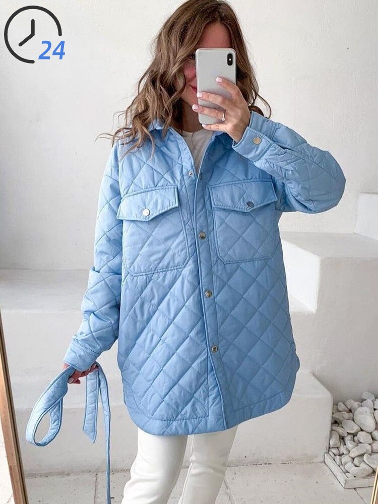 xakxx Women's Winter Jacket New Super Hot Single-breasted Lapel Long Green Loose Warm Plaid Top Casual Streetwear Quilted Coats Female