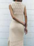 xakxx xakxx - New women's casual temperament fashion elegant sexy Ruili side slit sleeveless round neck knitted dress