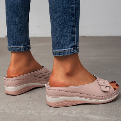 xakxx Back to school New Plus Size 43 Wedges Slippers Women Summer Buckle Peep Toe Sandals Woman Comfy Non Slip Beach Flip Flops Female