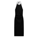 xakxx - New women's temperament fashion casual sexy adjustable bow side pleated decoration pleated halter neck dress