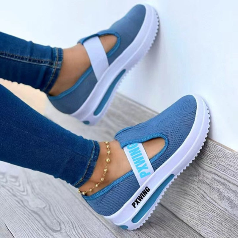 xakxx Women Fashion Vulcanized Sneakers Platform Solid Flats Shoes Casual Breathable Wedges Walking Sneakers Chaussure Femme