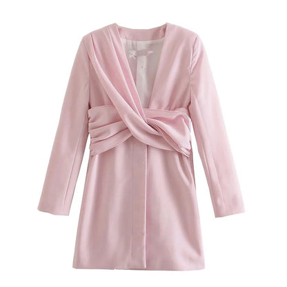 xakxx - New Women's  Temperament Fashion Sweet Multi Color Button Pleated Slim Fit Long Sleeve Dress Group