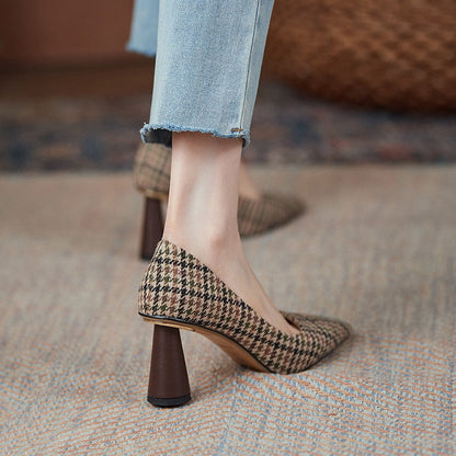xakxx Retro French Ladies Single Shoes Shallow Mouth Color Matching Women's Shoes  New Classic Pointed Thick Heel Female Pumps