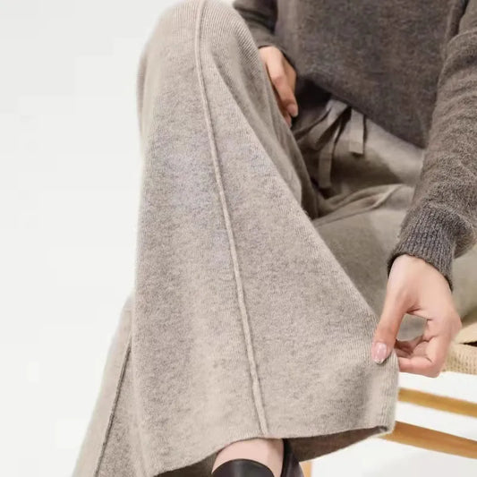 xakxx xakxx-Cashmere-wool wide-leg pants for women wear high-waisted knitted pants outside the thick vertical tube.