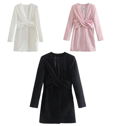 xakxx - New Women's  Temperament Fashion Sweet Multi Color Button Pleated Slim Fit Long Sleeve Dress Group
