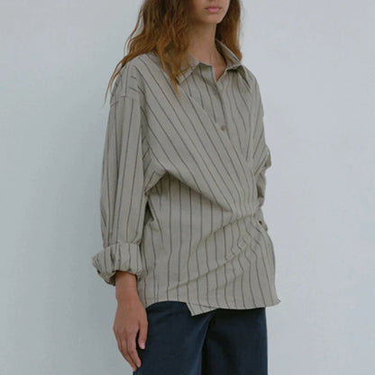 xakxx xakxx  New Autumn Female Clothing Casual Loose Irregular Stripe Long Sleeve Shirt Women's Blouse