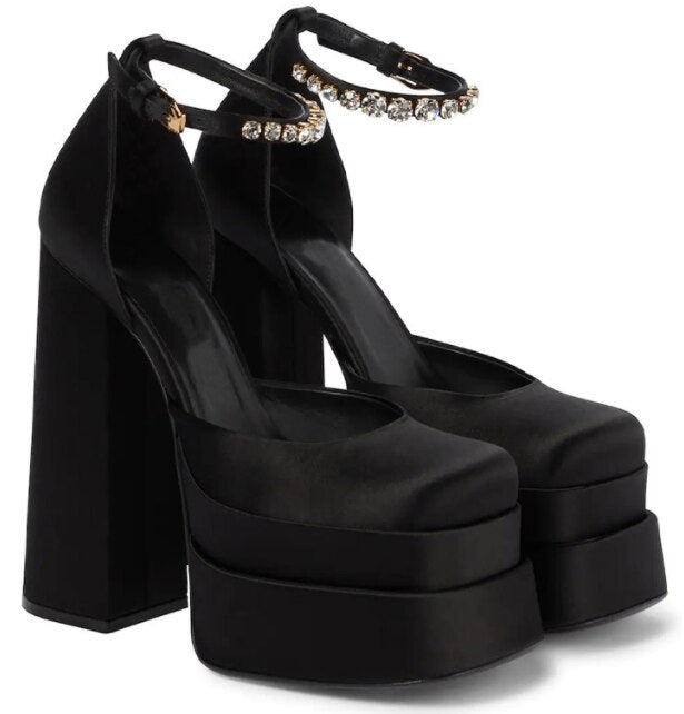 xakxx Graduation Prom New Fashion Women Pumps Retro Mary Janes Chunky Heels Sandals Spring Platform Dress Party Wedding Basic Shoes Woman Big Size