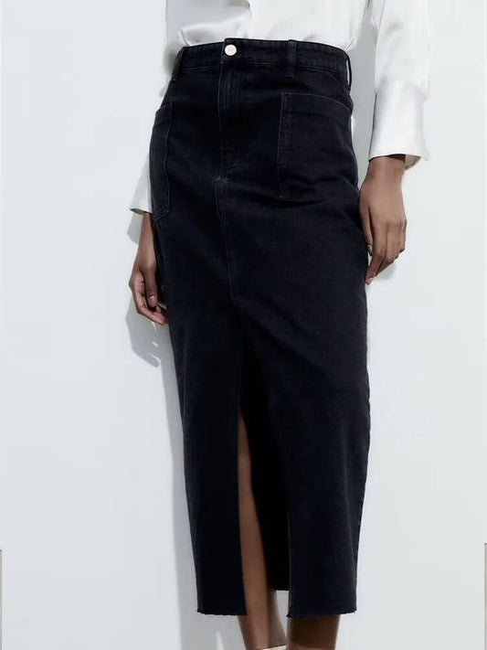 xakxx xakxx - Summer new women's clothing  retro fashion casual raw edge slim high waist denim mid-length skirt