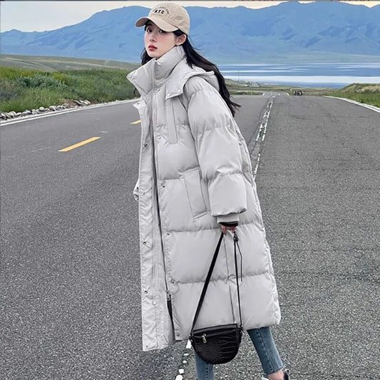 xakxx-Long Cotton Down Jacket Women  Winter Thickened Loose Cotton Jacket For Women Blue Red White Black Khaki Plus Size 3XL