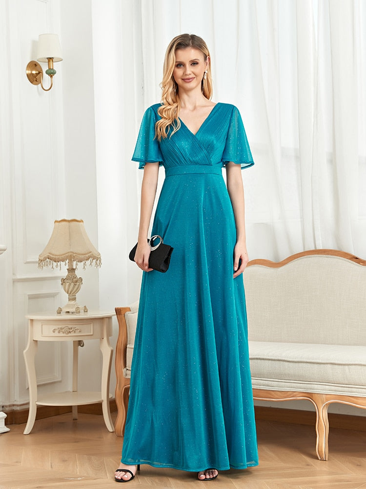 xakxx Short Sleeves Long Bodycon Dress Women V-Neck A-line Backless Dress Elegant Evening Club Dresses For Wedding Party