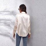 xakxx Spring White Blouses Vintage Women Elegant Top  Casual Shirt Oversize Satin Silk Loose Shirts Long Sleeves Clothing