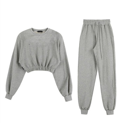 xakxx Women Pullover Hoodies Sweatshirts Suit Winter Spring Solid Casual Tracksuit Fleece 2 Pieces Set Sweatpants Quality Outfits