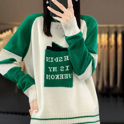 xakxx xakxx-Autumn and winter letter jacquard embroidery cashmere sweater sweater women's pullover loose and fattening.