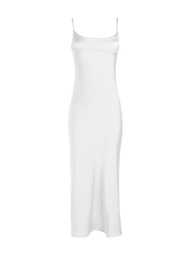 xakxx  Pink Camis Satin Long Dresses Elegant Sleeveless Slip Holiday Party Dresses Sexy Casual Backless Summer Dresses Women